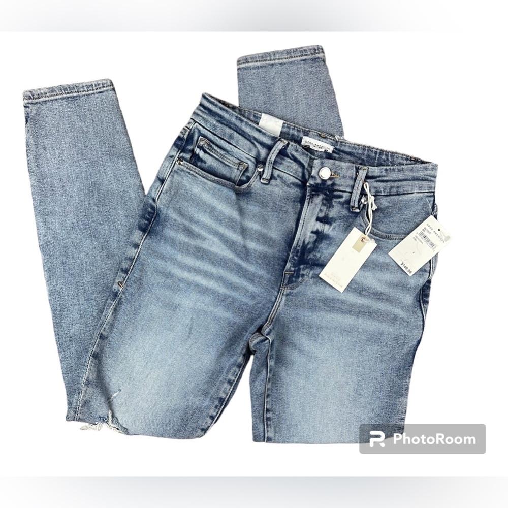 NWT Women's Good American Good Legs Light Wash Distressed Jean Size 8